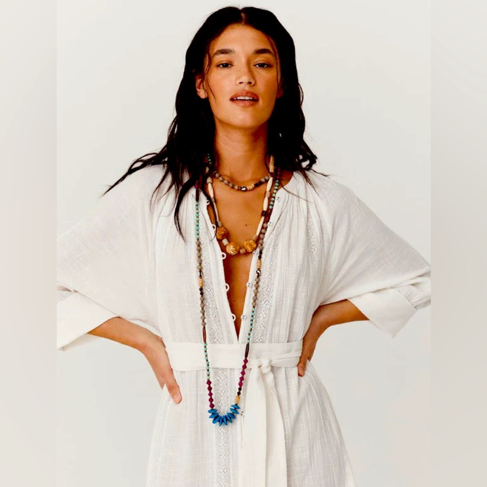 NWT The Spell Serendipity Lace Button Through Dress Linen Shirtdress Maxi Midi